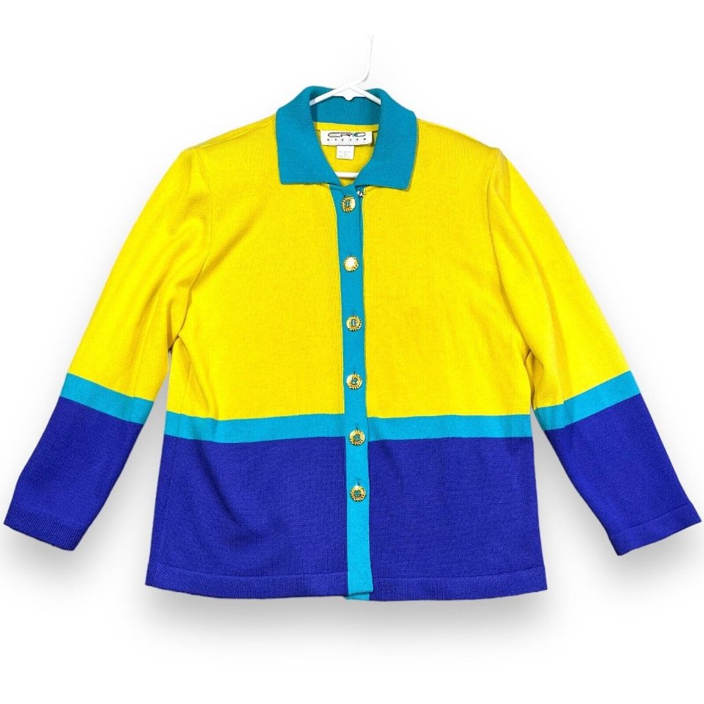 Eric Steven Women's Size 16 Sweater Relaxed Acrylic Nylon Yellow Blue Vintage